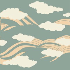 Fototapeta na wymiar A Japanese wave with cloud pattern print seamless background illustration.
