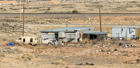 Albuquerque, New Mexico, An abandoned home bordering Route 66 west of Albuquerque, New Mexico on...