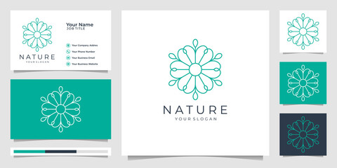 nature minimalist Simple and elegant floral monogram template, elegant line art logo design,business card vector illustration.Premium Vector