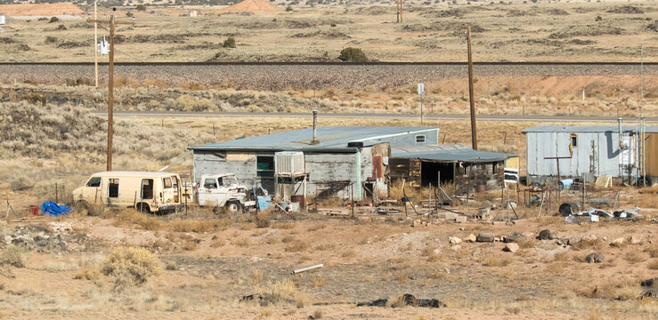 Albuquerque, New Mexico, An abandoned home bordering Route 66 west of Albuquerque, New Mexico on the Laguna Pueblo Indian reservation