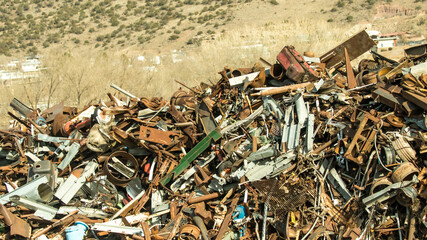A scrap iron junk pile along Route 66 west of Albuquerque, New Mexico