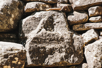 zen stone stack with balanced stones on stones in equilibrium, pile of rocks in the woods