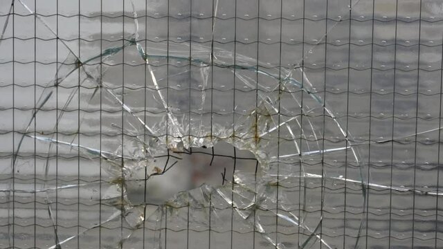 Broken big window safety glass zoom out