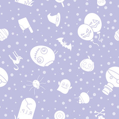 Halloween holiday - Vector background (seamless pattern) of silhouettes pumpkin, ghost, bat, spider, skull, cat and others for graphic design
