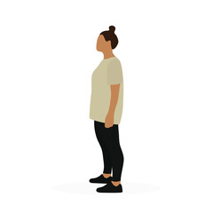 Fat female character in sportswear on white background