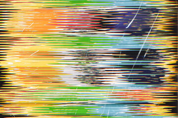 Colorful noise background. Scratched film. Yellow blue gradient glitch artifacts abstract pattern.