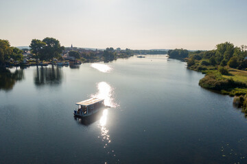 Hausboot auf der Havel bei Pritzerbe, Vogelperspektive