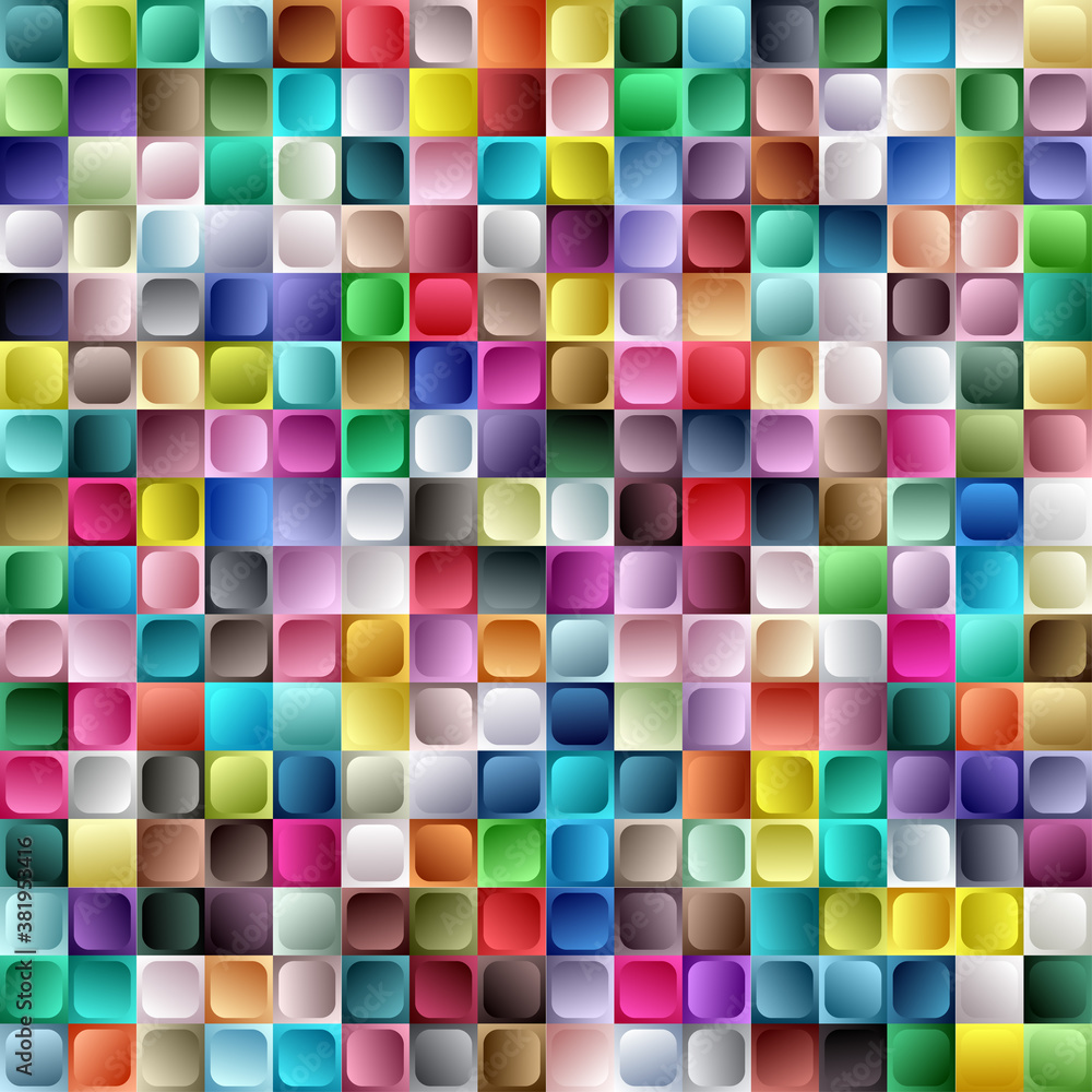 Poster 256 pieces colorful rounded square icon background set. gradient color square backdrop, background c