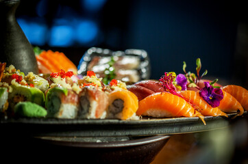 Japanese food with sushi and seafood