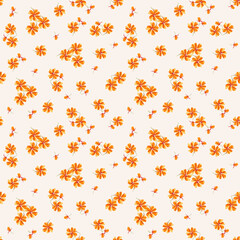 Simple vector floral seamless pattern. Abstract background with small scattered orange flowers on white. Liberty style wallpapers. Elegant ditsy texture. Cute summer design for decoration, print