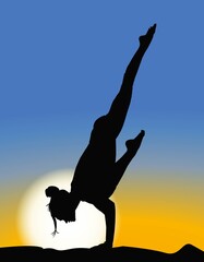 Silhouette of women doing yoga during sunset
