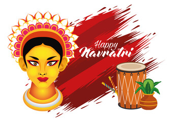 happy navratri celebration with goddess amba and drum