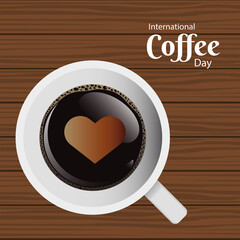 international coffee day poster with coffee cup and heart air view