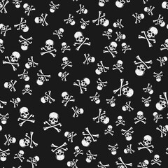 Skull Head Jolly Roger Pirate crossbones seamless repeat pattern on black