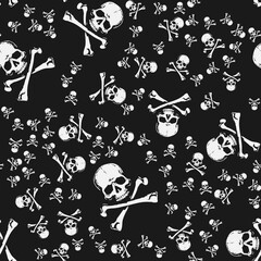 Skull Head Jolly Roger Pirate crossbones seamless repeat pattern on black © Eugene