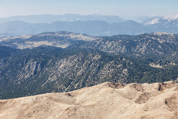 View from Tahtali Mountain over the Taurus Mountains in Turkey