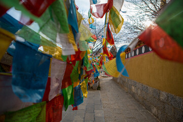 Prayer flags blow in Shangri-La, China.