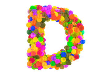 Letter D from colored marmalade candies. 3D rendering