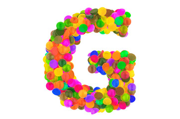 Letter G from colored marmalade candies. 3D rendering