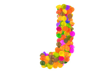 Letter J from colored marmalade candies. 3D rendering