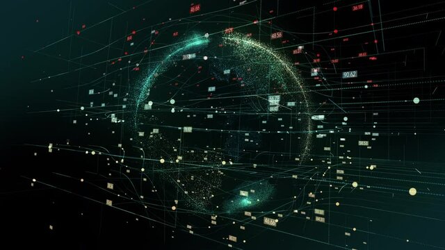 Spinning earth with digital data grid