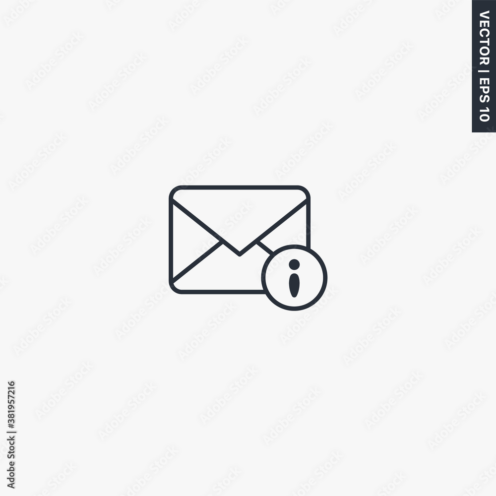 Poster message warning envelope, linear style sign for mobile concept and web design