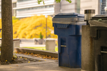 Garbage box at the park in the autumn season