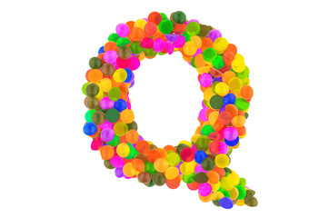 Letter Q from colored marmalade candies. 3D rendering