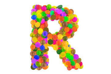 Letter R from colored marmalade candies. 3D rendering