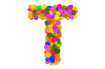 Letter T from colored marmalade candies. 3D rendering