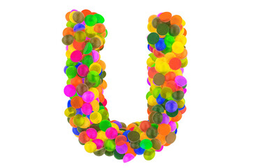 Letter U from colored marmalade candies. 3D rendering
