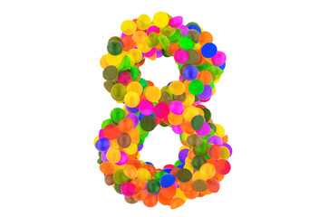 Number 8 from colored marmalade candies. 3D rendering