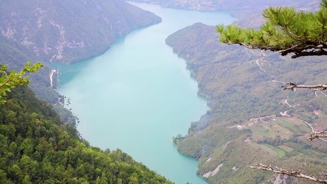 Tara National Park, Serbia. Viewpoint Banjska Stena. View at Drina river canyon and lake Perucac with Focus on the lake and canyon