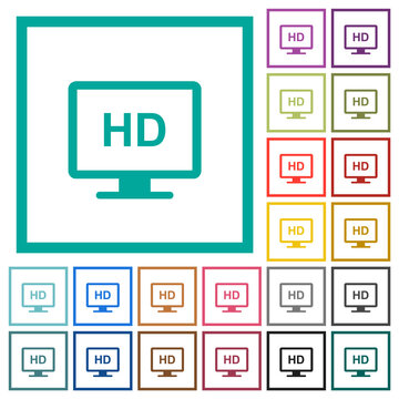 HD display flat color icons with quadrant frames