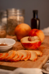 peaches and cutting board