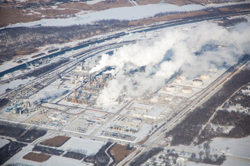 An aerial view of a petrolium refinery located near Bolingbrook, about 20 miles west of Chicago, Illinois.