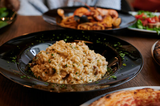 Risotto and seafood on the table 