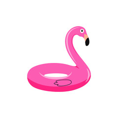 Flamingo rubber ring for kids beach, flat cartoon vector illustration isolated