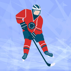 Hockey - ice cover, player with stick - abstract ice rink - vector. Winter sports