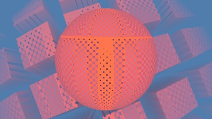 rendu d'un travail 3D comportant une sphère posée dans un décor où la lumière irradie 