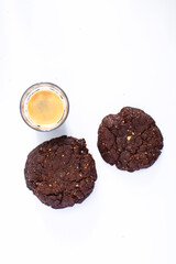 cup of coffee and chocolate cookies