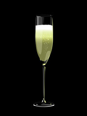 The glass of champagne on black background.