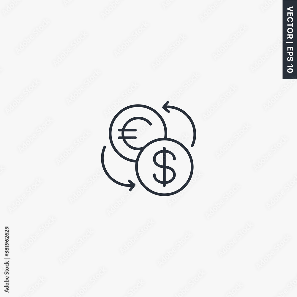 Poster currency conversion, linear style sign for mobile concept and web design