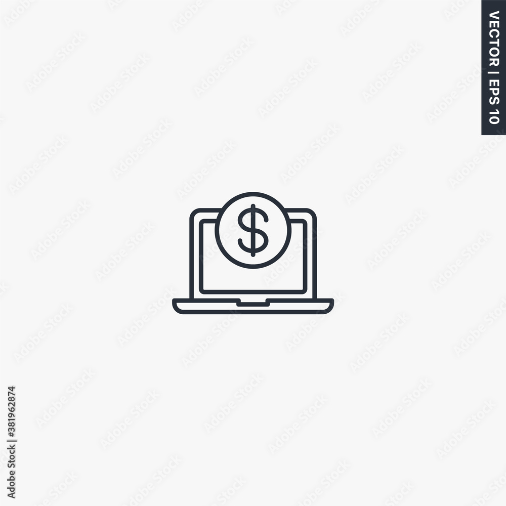 Poster internet banking, linear style sign for mobile concept and web design