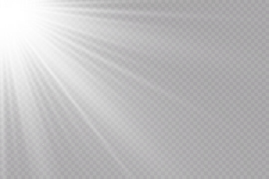 Sunlight on a transparent background. Glow light effects. Star flashed sequins. Sun glare on transparent background. the lens sparkles.