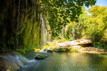Kursunlu waterfall near Antalya city in Turkey, nature travel background, autumn time
