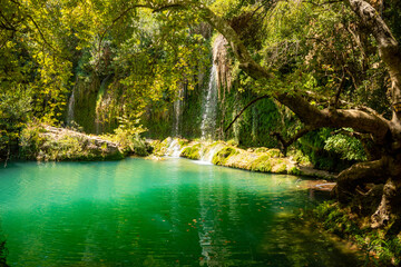 Kursunlu waterfall near Antalya city in Turkey, nature travel background, autumn time