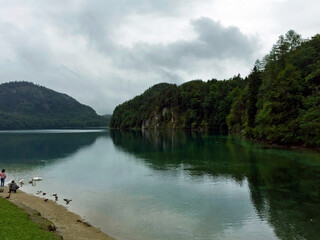 Obraz premium lake and mountains at cloudy day in Munich, Germany