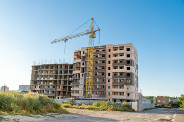 Construction of a new multi-storeу building using a tower crane