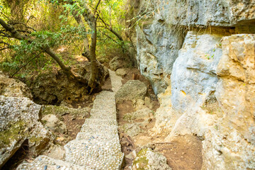 Public park of Kursunlu waterfall near Antalya city in Turkey, nature travel background, autumn time